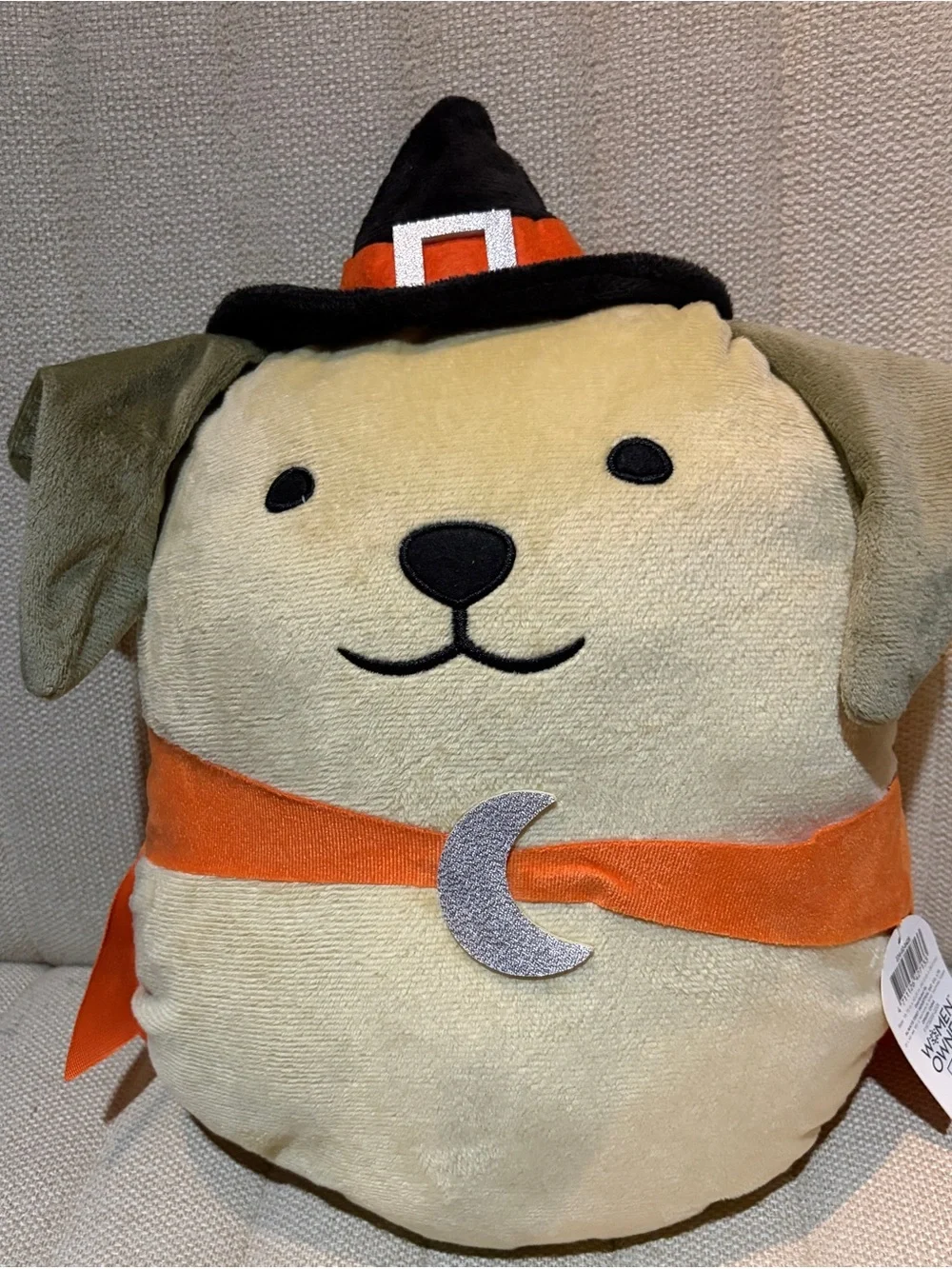 Plush Halloween Witch Dog Throw Pillow - 12”